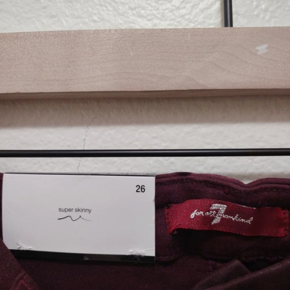 7 For All Mankind Super Skinny Jean in a Bordeaux Coated Material NEW 26